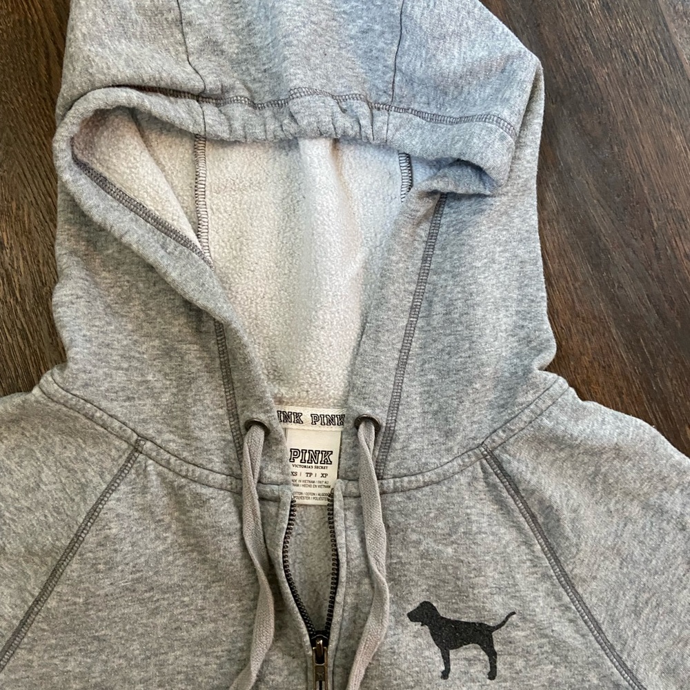 PINK gray zip up hoodie sweatshirt - Picture 3 of 8